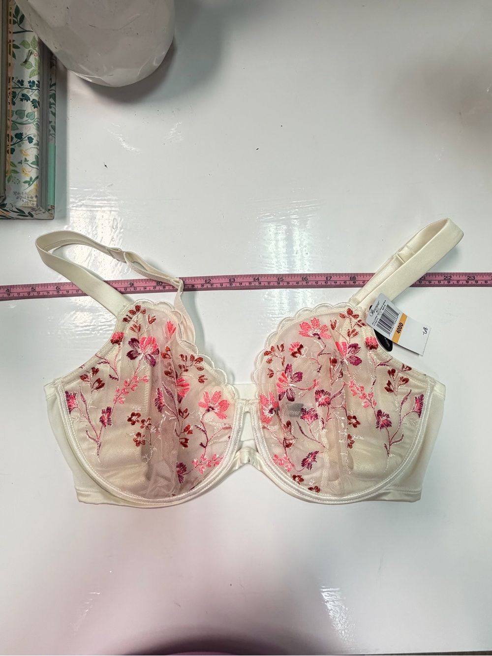 Paramour Embroidered Floral Underwire Bra in Cream and Pink